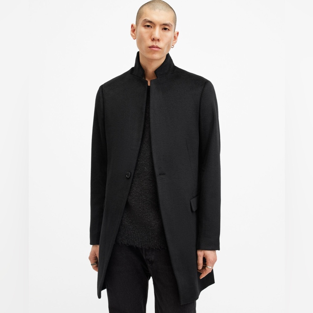 ALLSAINTS Hargrove Slim Fit Wool Blend Coat Black • Small • (36)
